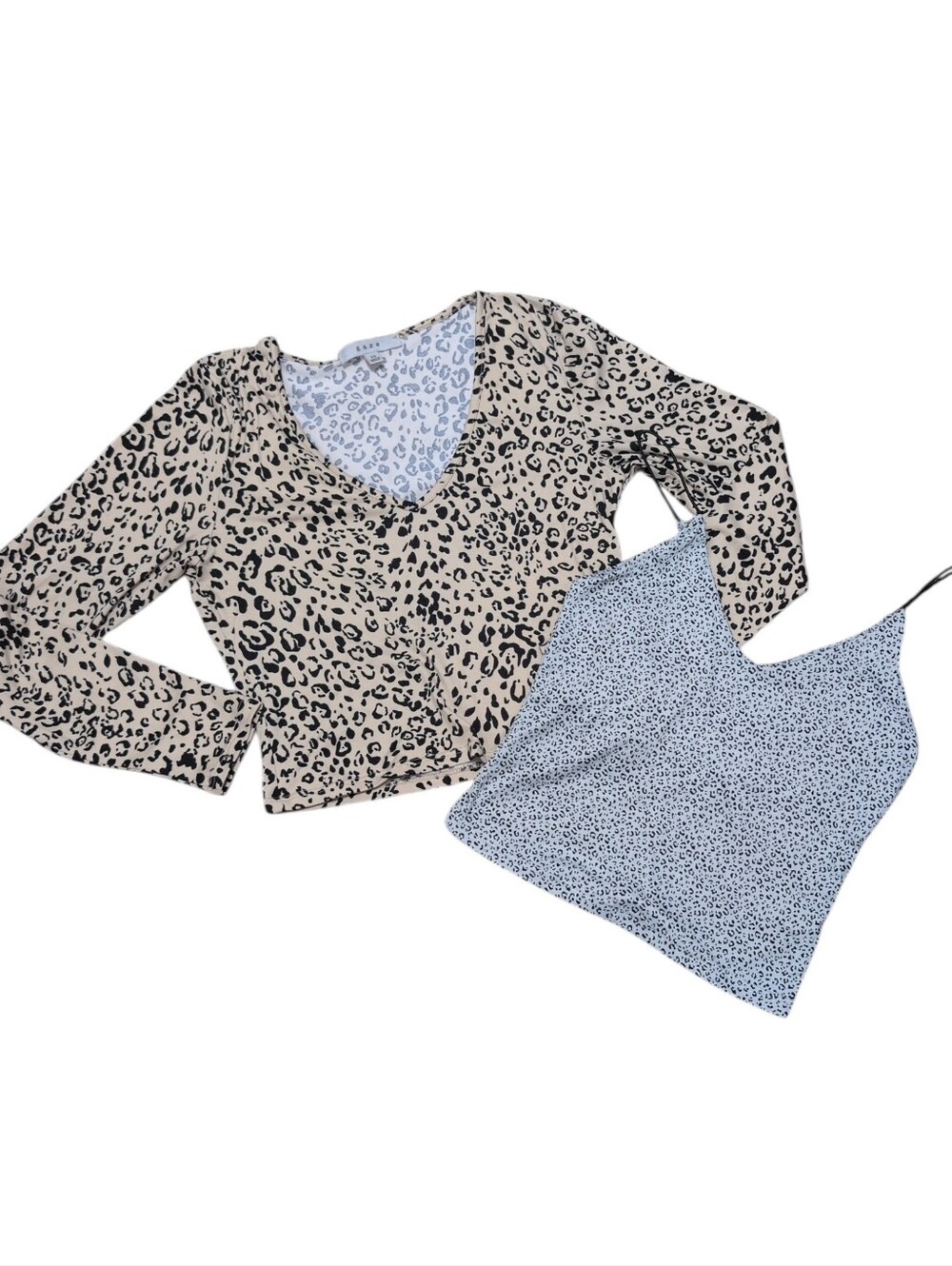 Pair Of Crop Tops Gaze Leopard Print Cami And‎ Long Sleeve Size XS